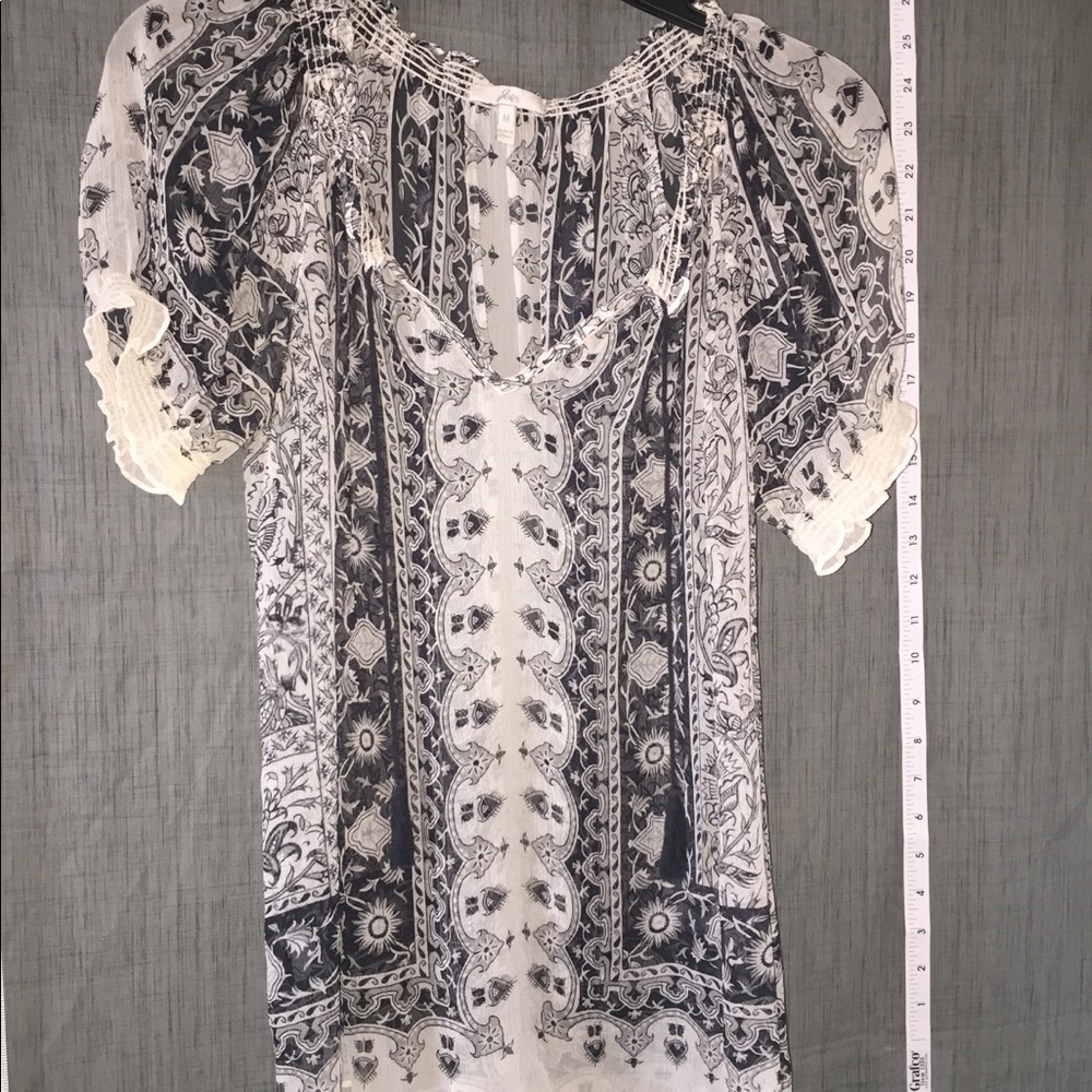 Joie soft sheer blouse, white and black tassel tie